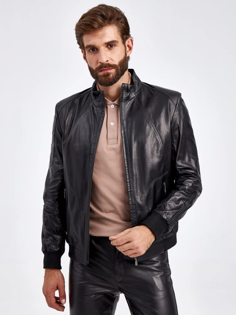 Короткая мужская кожаная куртка 526, черная, размер 50, артикул 29230-0