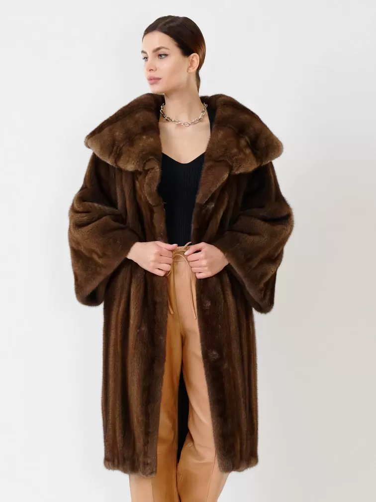 Пальто из меха норки 17001в, коричневый, артикул 32670-6
