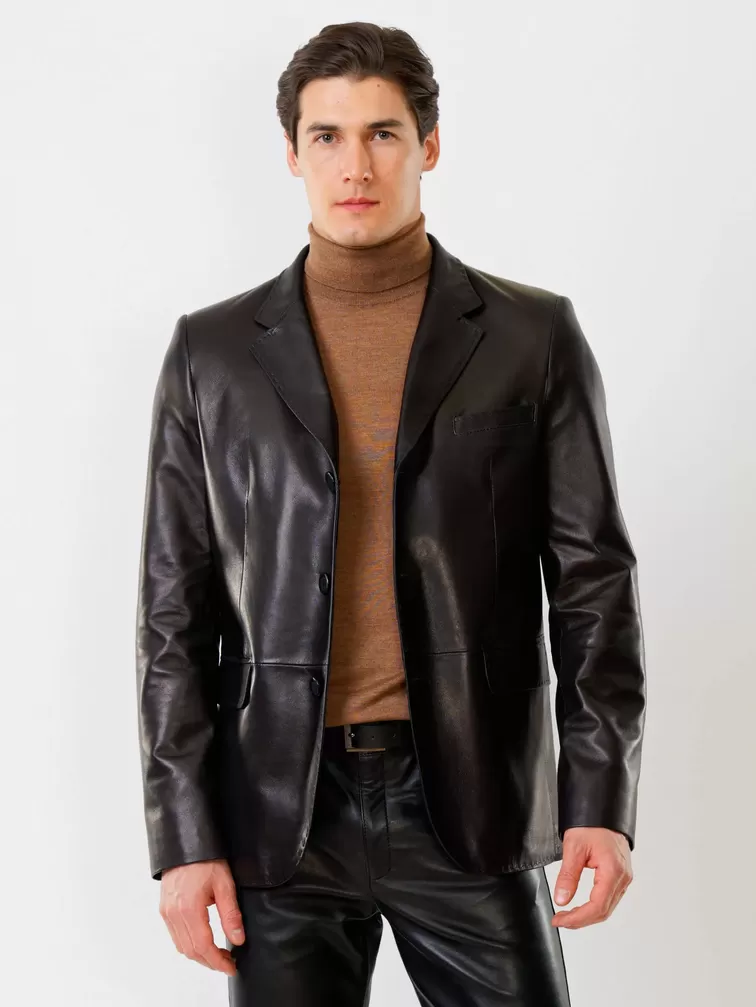 Кожаный пиджак мужской 543, черный, р. 48, арт. 27330-0