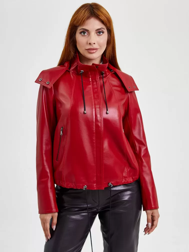 Кожаный комплект женский: Куртка 305 + Брюки 02, красный/черный, р. 44, арт. 111149-1
