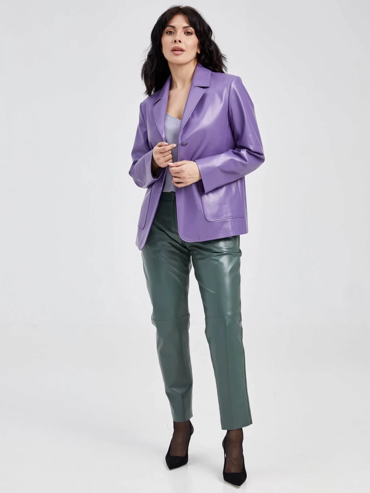Кожаный женский пиджак премиум класса 3016, сиреневый, размер 52, артикул 91680-3