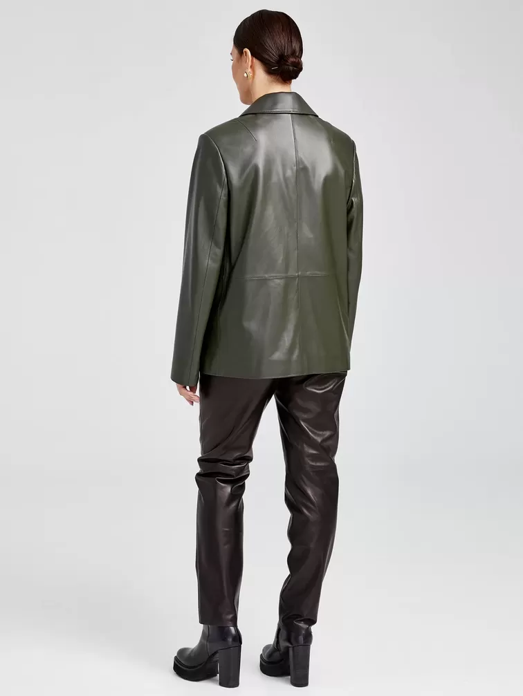 Кожаный пиджак женский 3016, оливковый, р. 46, арт. 91630-2