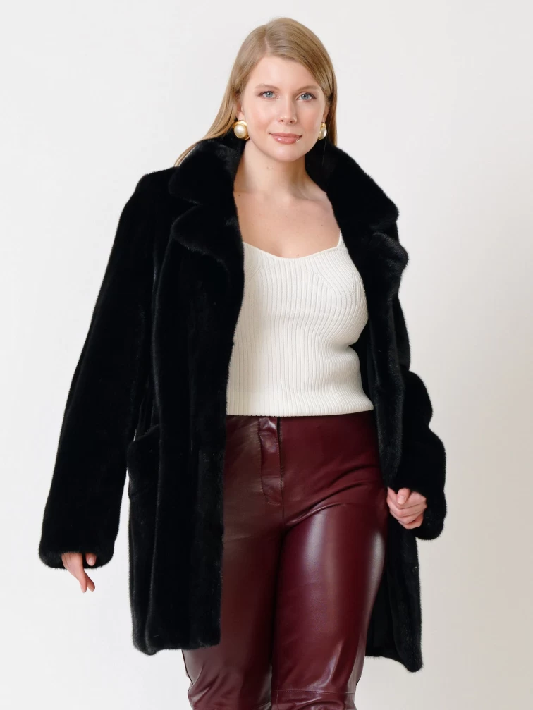 Демисезонный комплект женский: Куртка из меха норки  ELECTRA(АВ) + Брюки 02, черный/бордовый, размер 52, артикул 111227-4