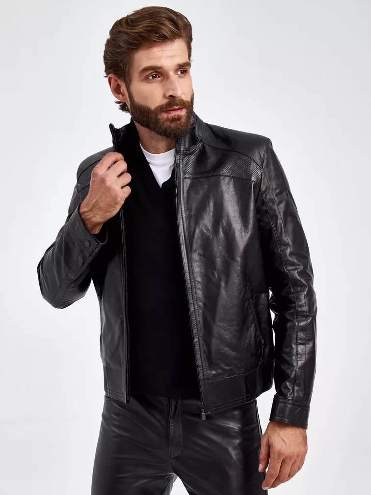 Кожаный комплект мужской: Куртка 531 + Брюки 01, черный, р. 50, арт. 140640-6