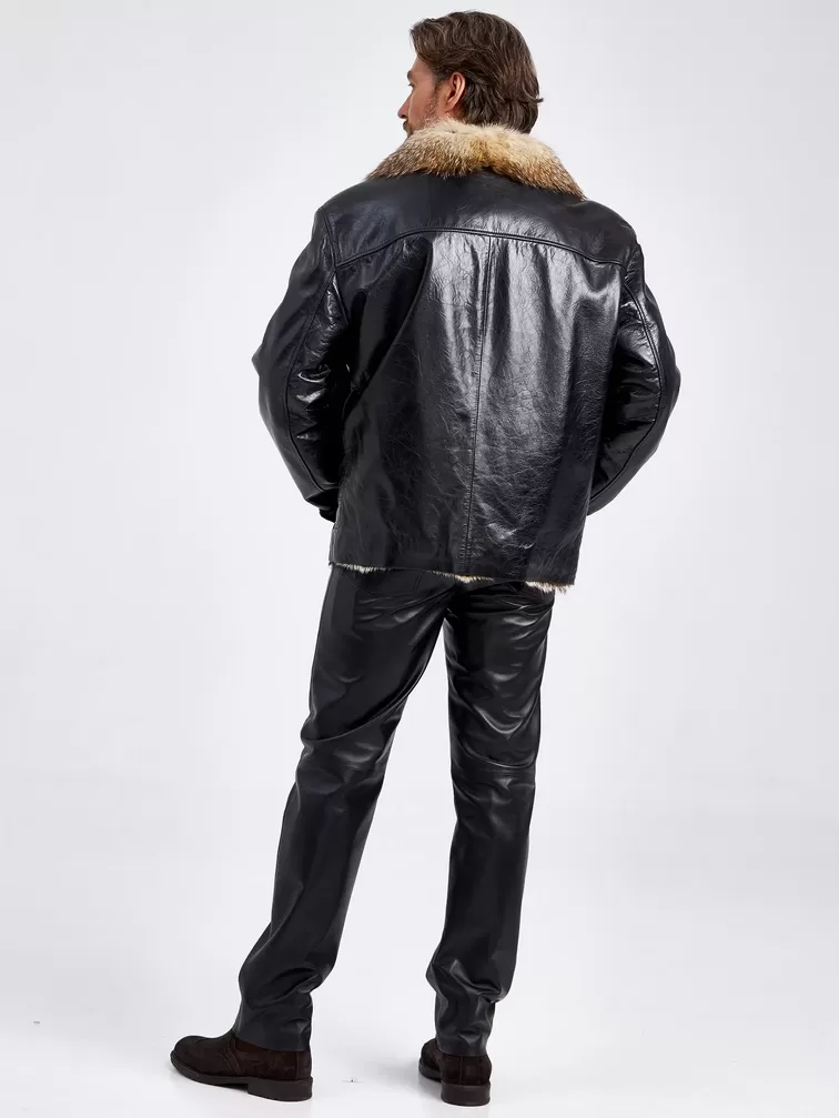 Кожаная куртка зимняя мужская Antonio, на подкладке из меха лисицы, черная, p. 56, арт. 40820-2
