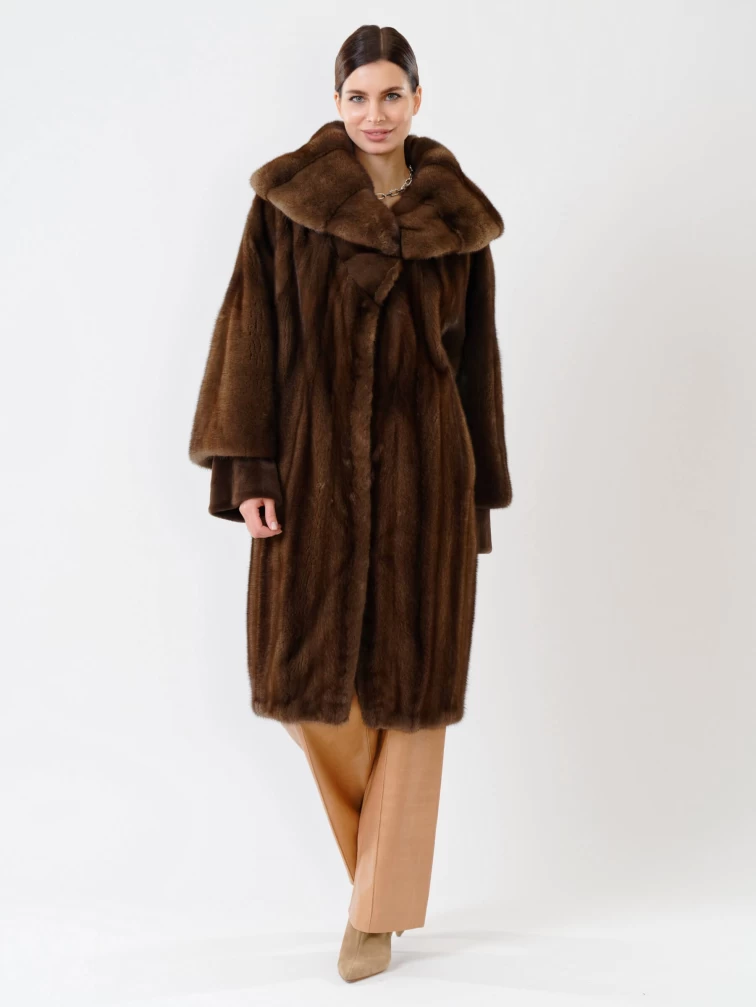 Пальто из меха норки женское 17001(в), длинное, коричневое, р. 48, арт. 32670-3