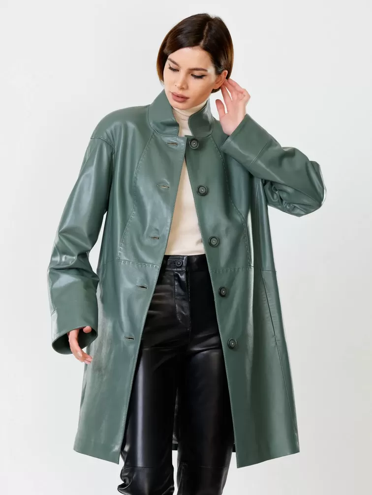 Кожаный комплект: Куртка женская 378 + Брюки женские 03, оливковый/черный, р. 46, арт. 111158-5