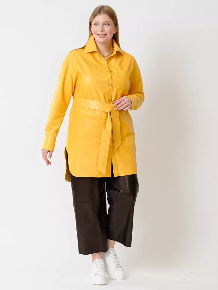 Кожаный комплект: Рубашка женская 01_2 + Брюки женские 05, желтый/черный, р. 46, арт. 111127-1