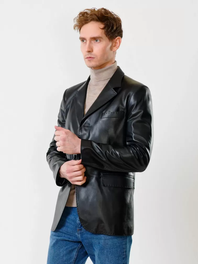 Кожаный пиджак мужской 543, черный, р. 48, арт. 28451-2