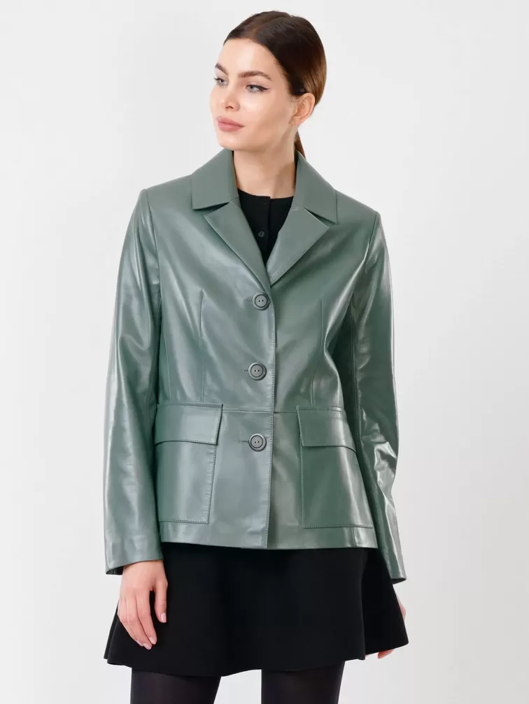 Кожаный пиджак женский 3007, оливковый, р. 46, арт. 90711-5