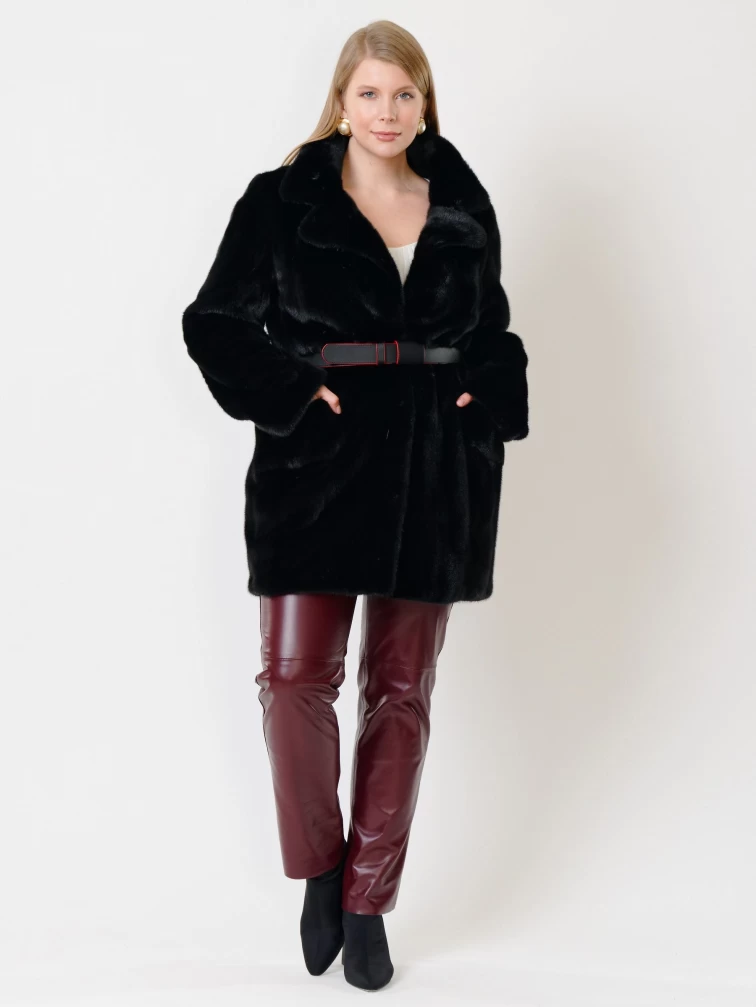 Демисезонный комплект женский: Куртка из меха норки  ELECTRA(АВ) + Брюки 02, черный/бордовый, размер 52, артикул 111227-6
