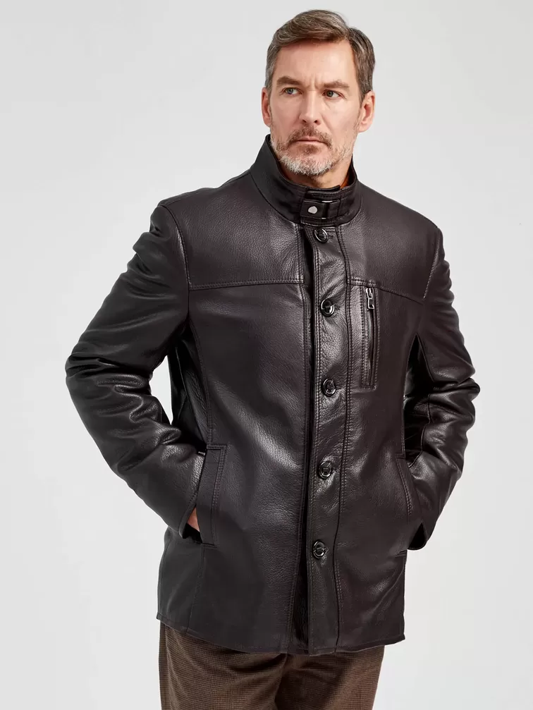 Кожаная куртка утепленная мужская 518ш, коричневая, р. 48, арт. 40470-5