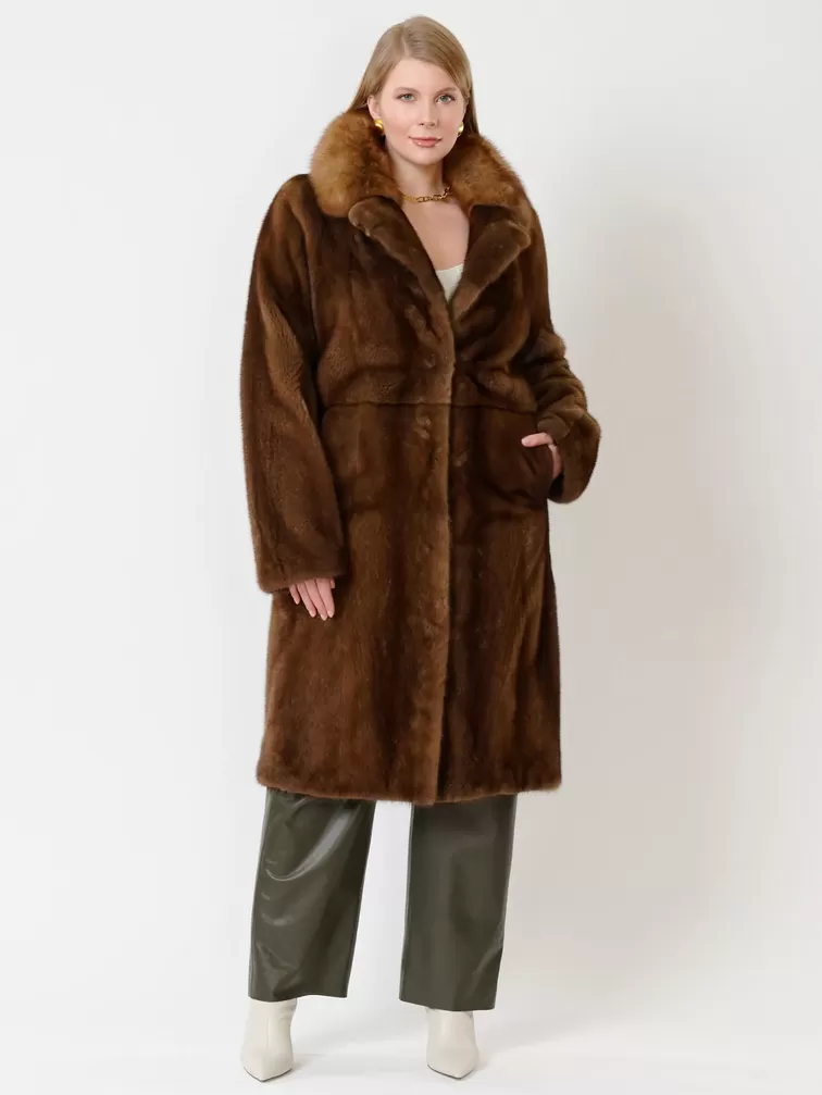 Пальто из меха норки женское 17417ав, коричневое, р. 48, арт. 31370-3