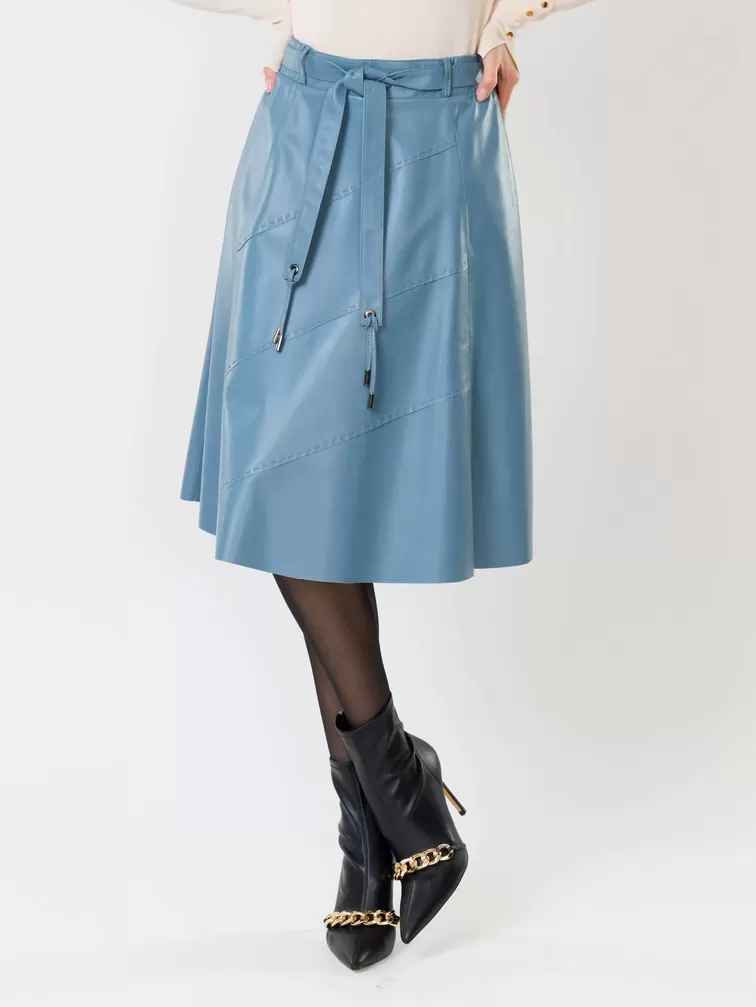 Кожаная юбка расклешенная 01рс, из натуральной кожи, голубая, р. 44, арт. 85360-4