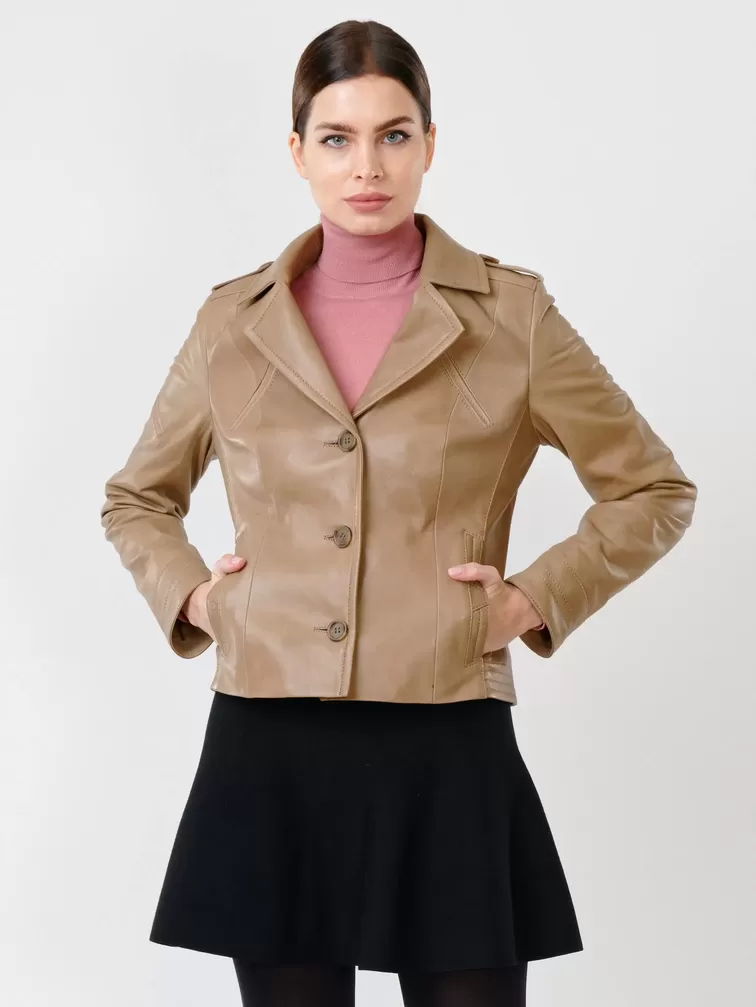 Кожаная куртка женская 304, на пуговицах, серо-коричневая, р. 44, арт. 90701-5