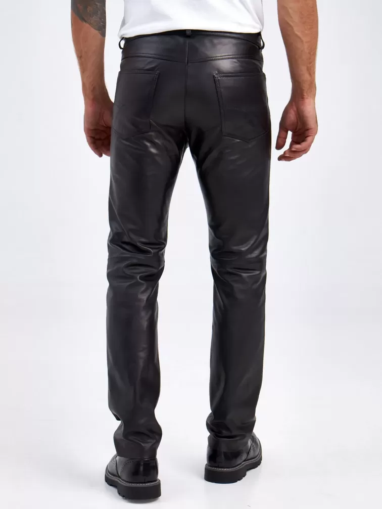 Кожаные брюки мужские 01, черные, p. 48, арт.120012-6