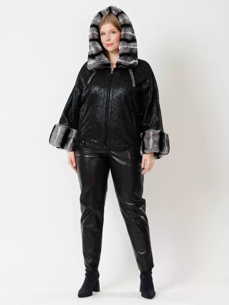 Замшевая утепленная куртка женская 397ш, с мехом "рекса", черная, р. 48, арт. 23721-6