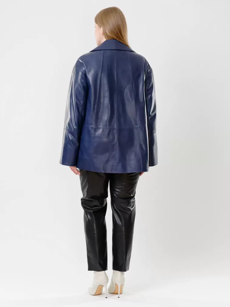 Кожаная двубортная куртка женская 3002, синяя, р. 58, арт. 91420-4