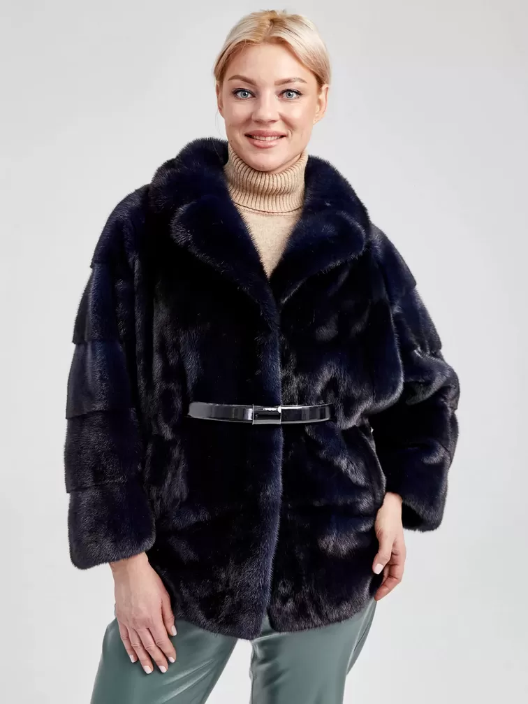 Зимний комплект женский: Куртка из меха норки 20273 ав + Брюки 03, синий/оливковый, р. 48, арт. 111251-5