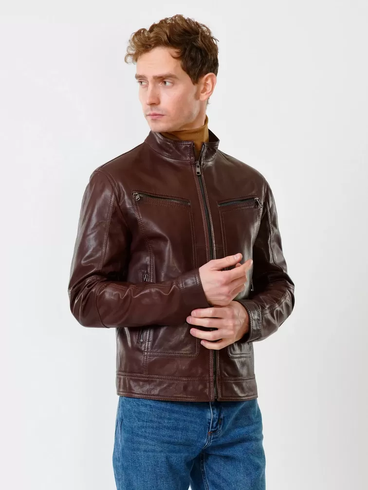 Кожаная куртка мужская 507, коричневая, р. 48, арт. 28420-2