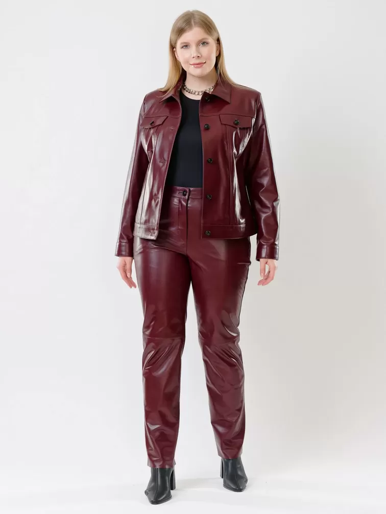 Кожаный комплект женский: Куртка 3008 + Брюки 02, бордовый, р. 48, арт. 111223-5