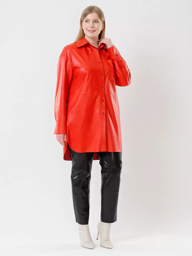Кожаный костюм женский: Рубашка 01 + Брюки 03, красный/черный, р. 46, арт. 111126-0