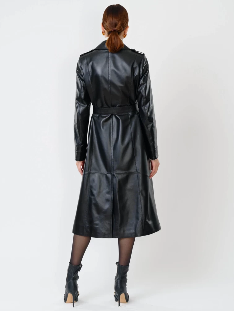 Классический кожаный женский плащ с поясом 3010, черный, размер 48, артикул 91500-4
