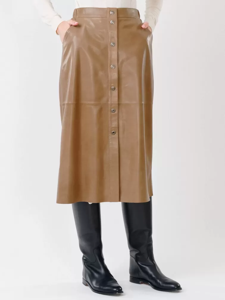 Кожаная юбка длинная 08, из натуральной кожи, серо-коричневая, р. 46, арт. 85310-3