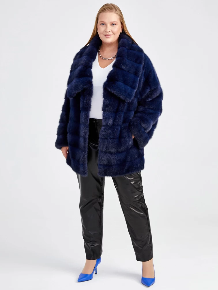 Куртка из меха норки женская 1150(кв), синяя, размер 52, артикул 32800-5