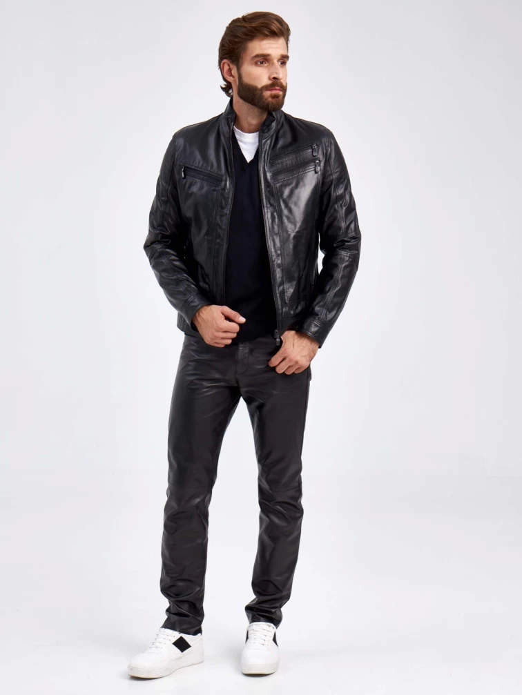 Короткая кожаная мужская куртка 502, черная, размер 50, артикул 29110-1