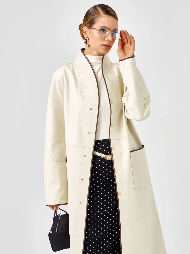 Белый женский кожаный плащ 3104, размер 48, артикул 92140-6