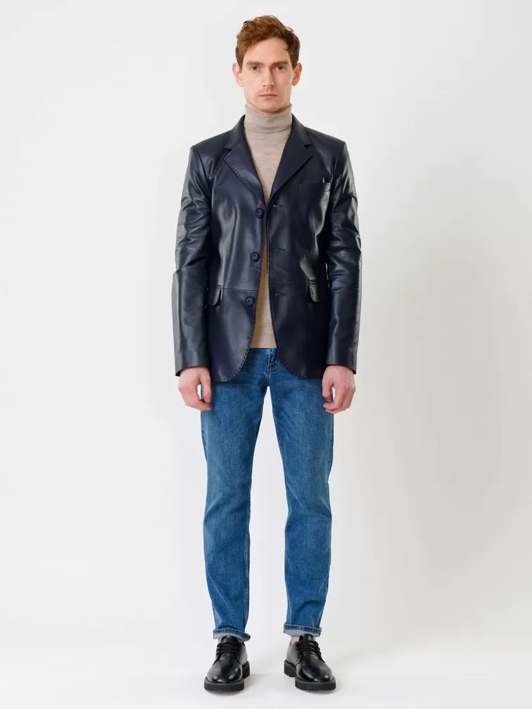 Кожаный пиджак мужской 543, синий, р. 48, арт. 28441-3