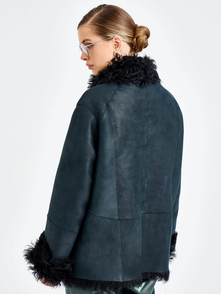 Короткая женская дубленка из тиградо 2088, синяя, размер 46, артикул 92700-5