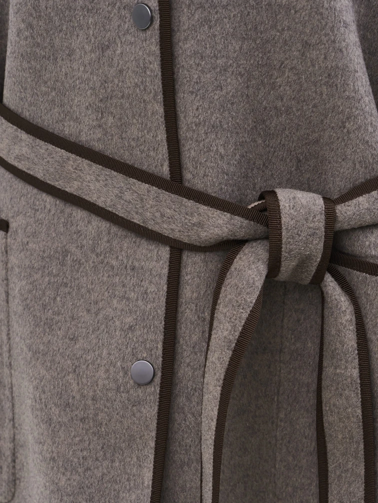 Серо-коричневое полупальто кашемировое женское 1131-70, размер 46, артикул 92600-3