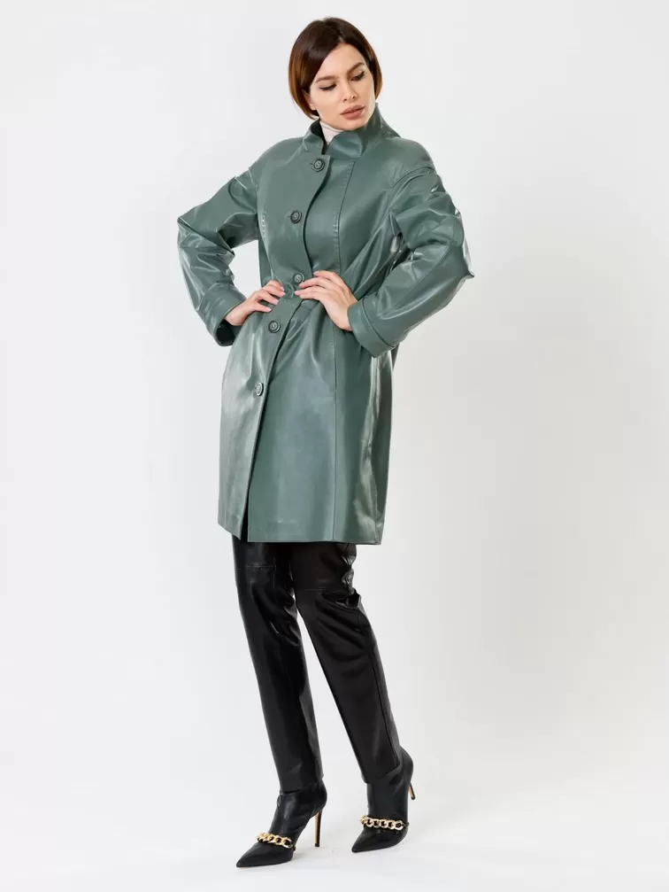 Кожаное пальто женское 378, оливковое, р. 48, арт. 91070-3