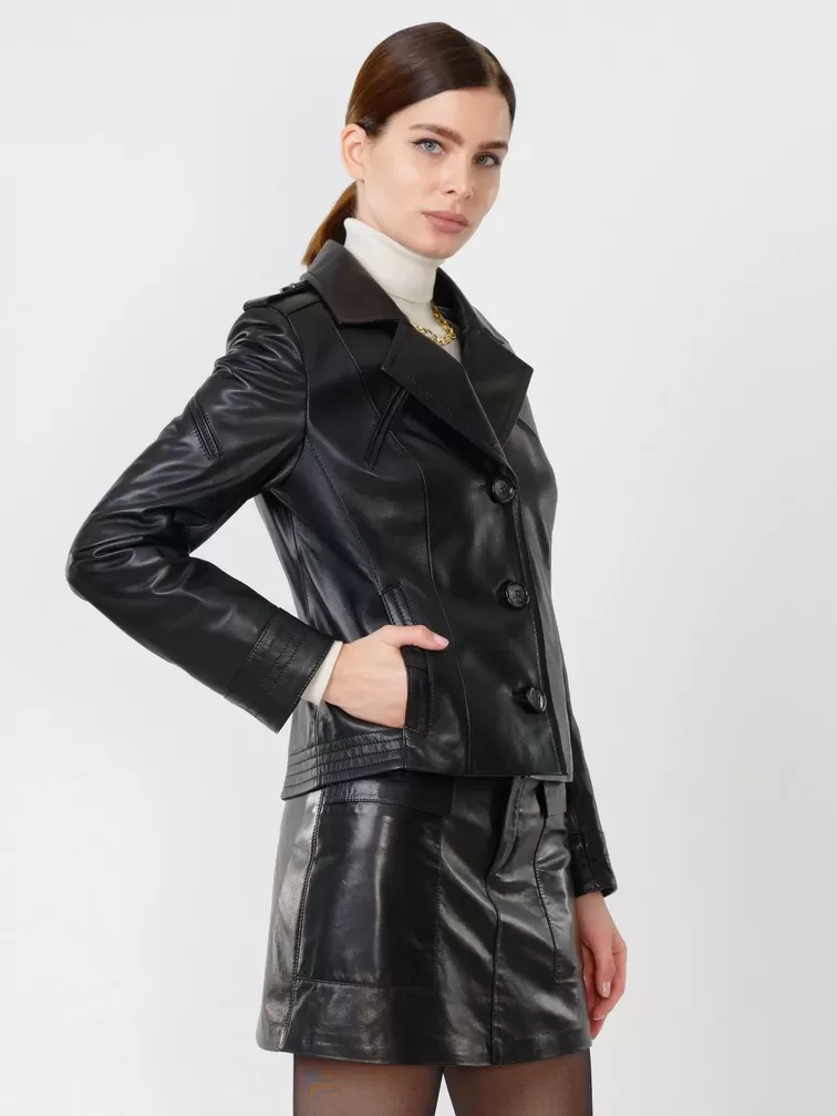 Кожаный комплект женский: Куртка 304 + Мини-юбка 03, черный, р. 44, арт. 111140-5