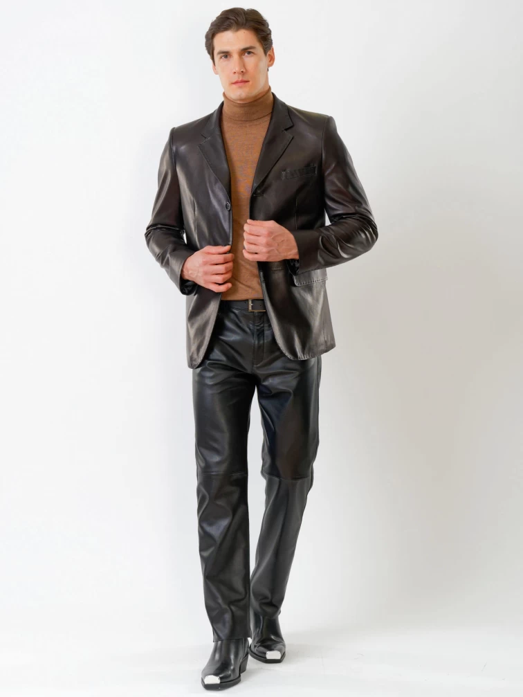 Кожаный пиджак мужской 543, черный, размер 48, артикул 27330-3
