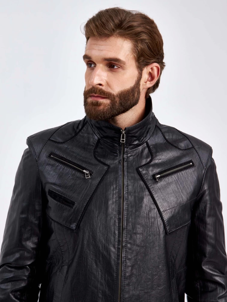 Кожаная куртка мужская 2010-4, короткая, черная, p. 50, арт. 29260-4
