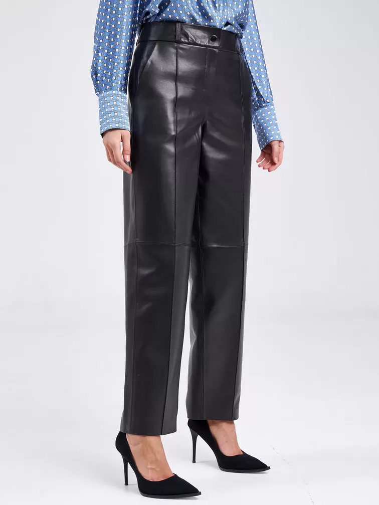 Кожаные брюки со стрелкой премиум класса женские 08, из натуральной кожи, черные, р. 42, арт. 85920-4