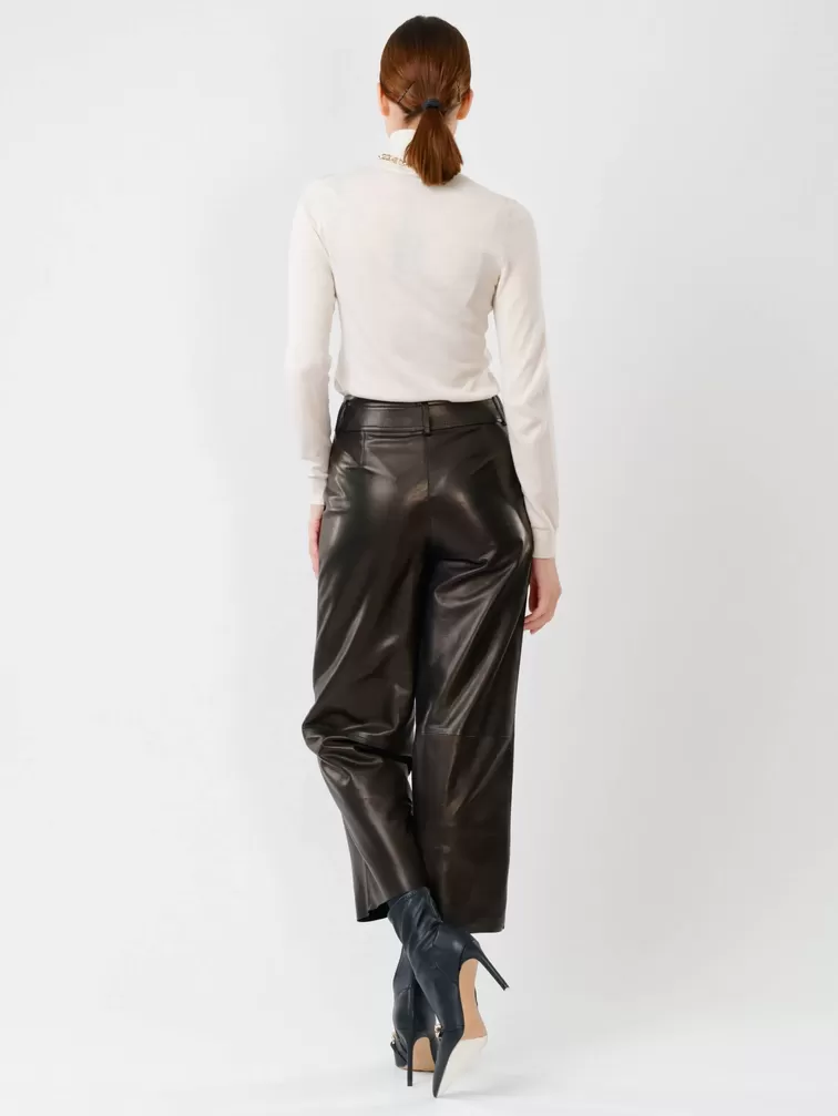 Кожаные укороченные брюки женские 05, из натуральной кожи, черные, р. 42, арт. 85251-2
