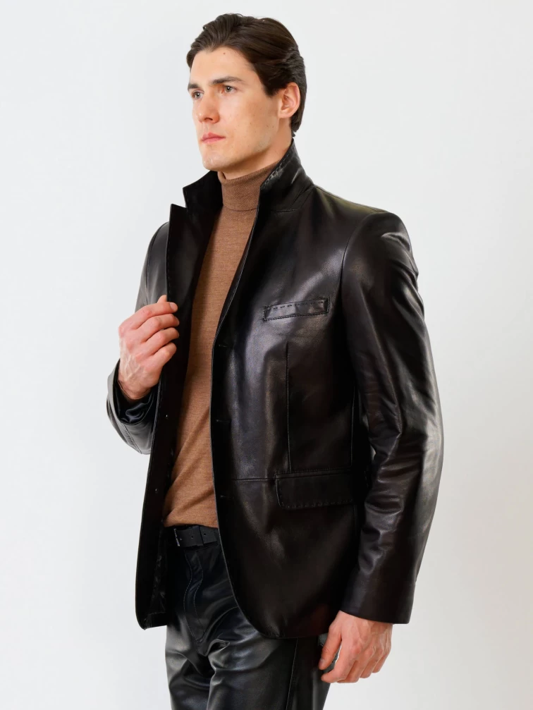 Кожаный пиджак мужской 543, черный, размер 48, артикул 27330-2