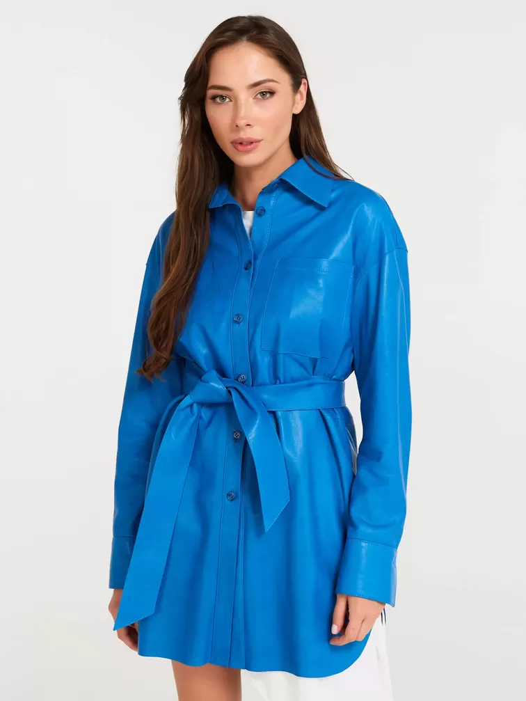 Кожаный комплект: Рубашка женская 01 + Шорты женские 01, голубой/черный, р. 46, арт. 111124-2