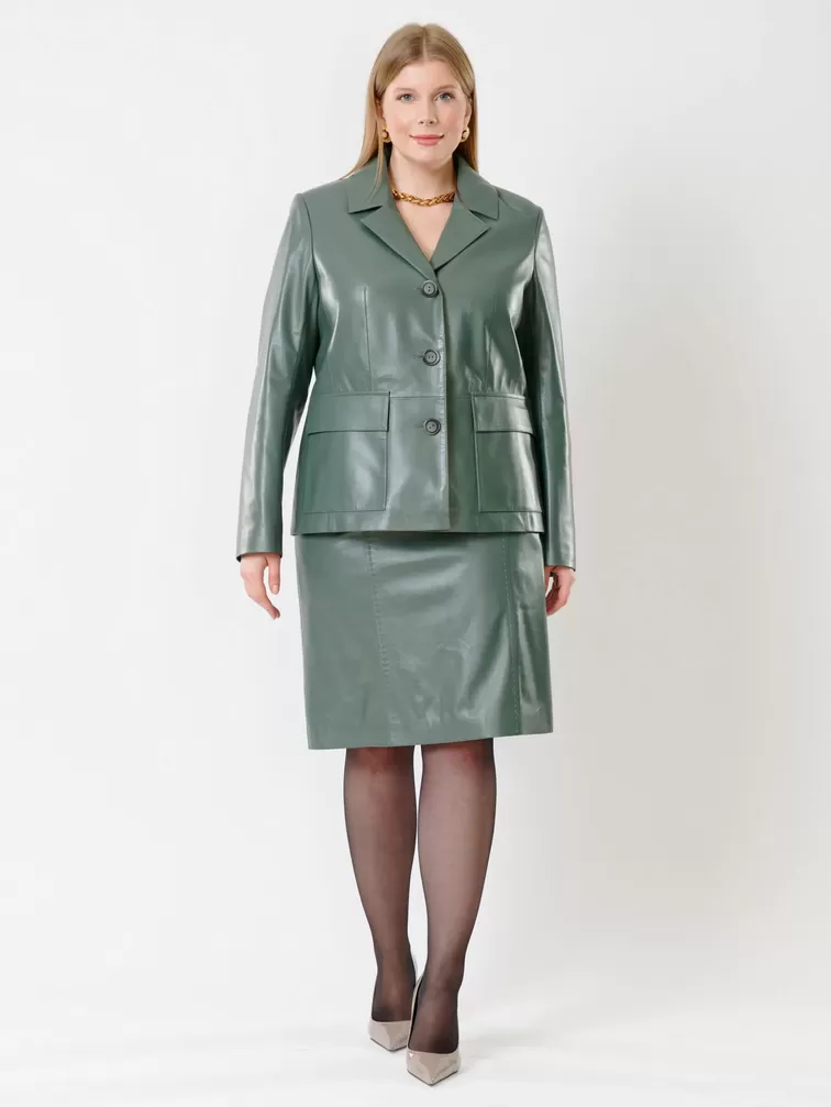 Кожаный пиджак женский 3007, оливковый, р. 46, арт. 91172-3