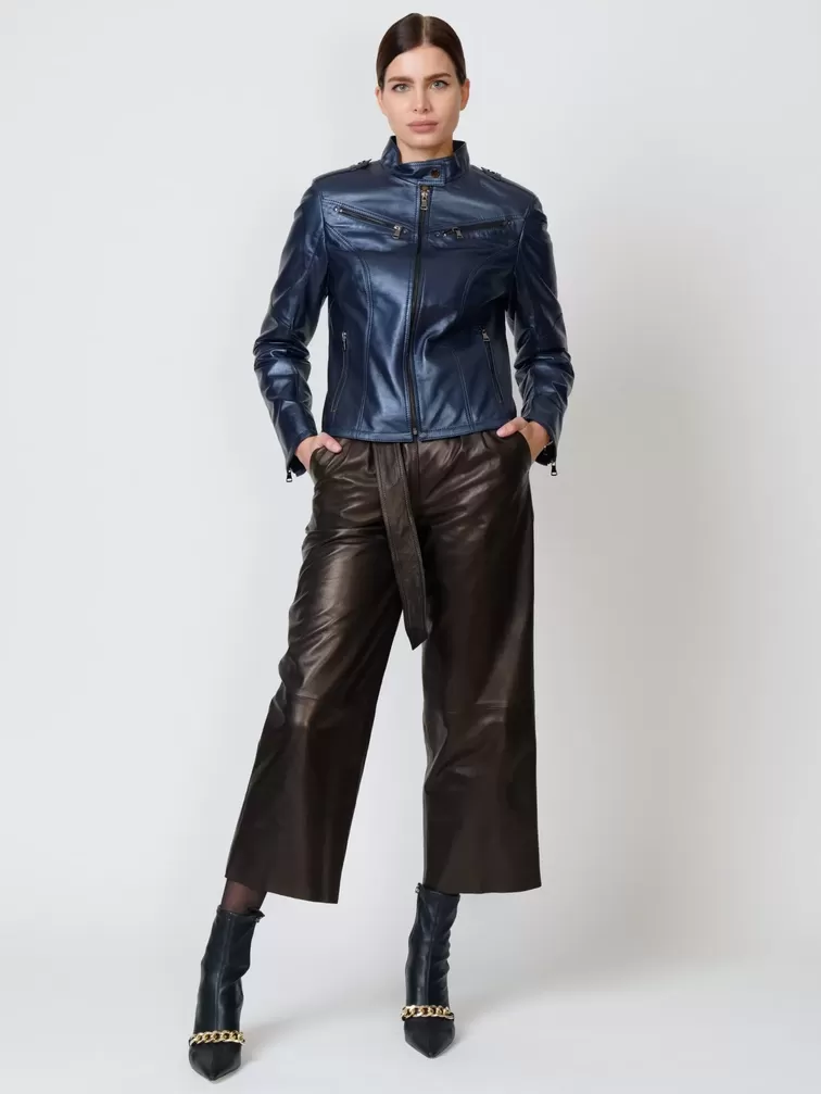Кожаный комплект женский: Куртка 399 + Брюки 05, синий/черный, р. 44, арт. 111176-0