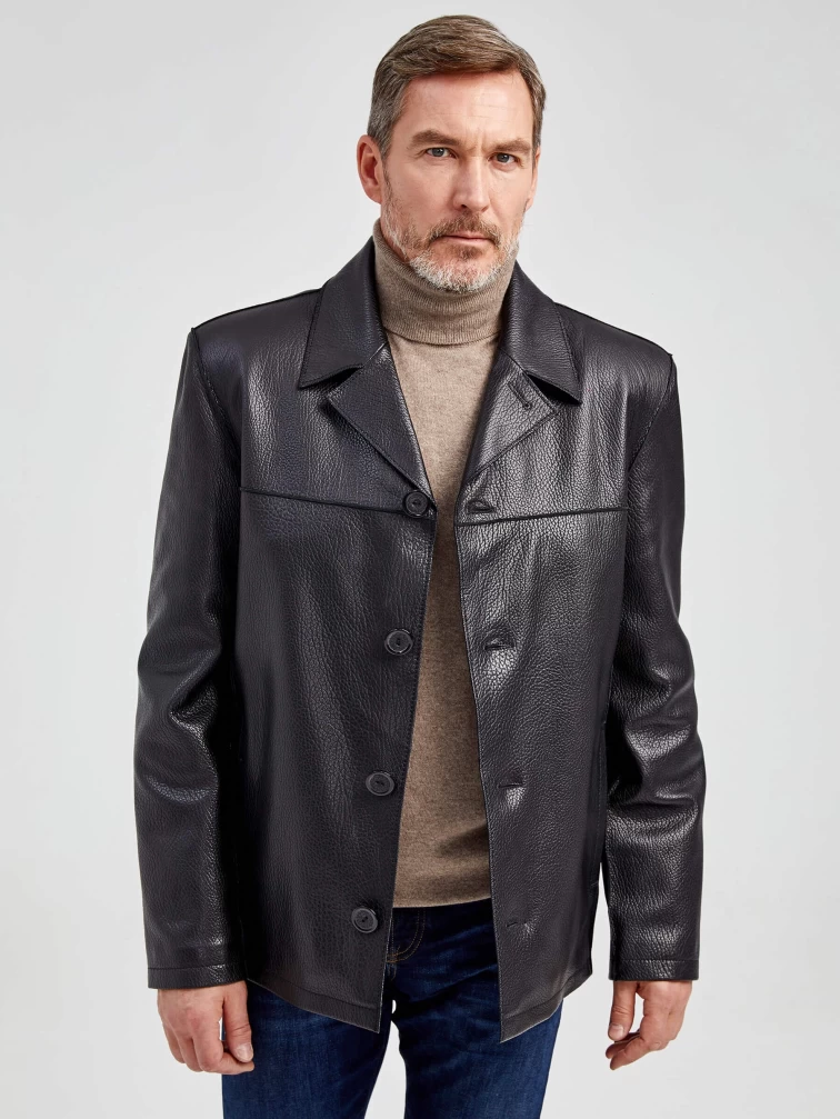 Кожаный пиджак мужской 20с дом, черный, р. 48, арт. 28991-0