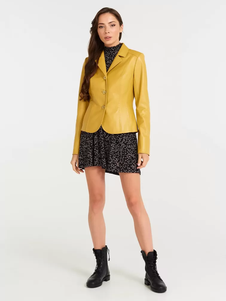 Кожаный пиджак женский 316рс, желтый, р. 42, арт. 90090-1