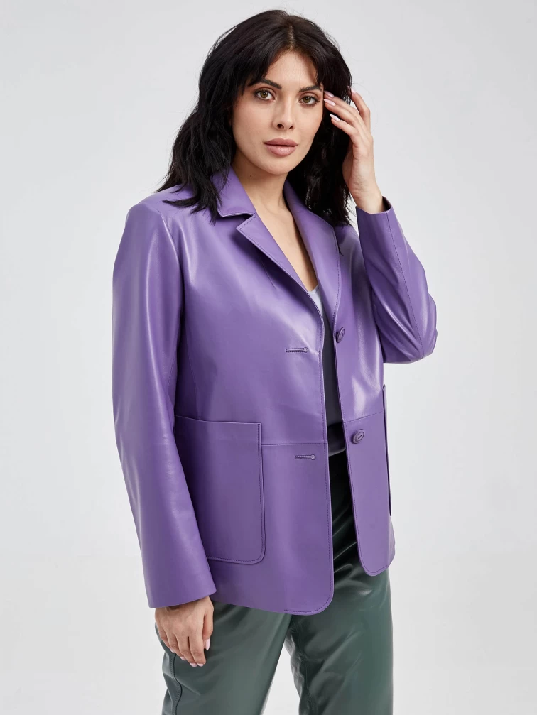 Кожаный женский пиджак премиум класса 3016, сиреневый, размер 52, артикул 91681-1