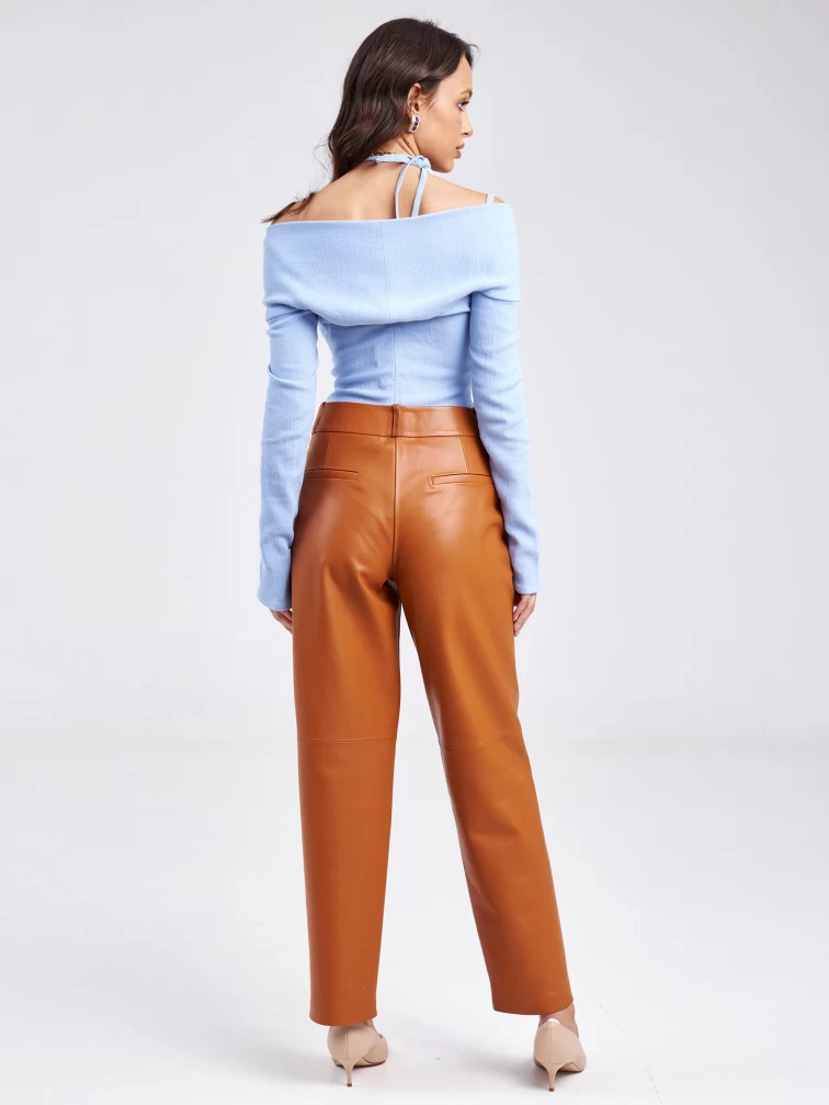 Женские кожаные брюки со стрелкой из натуральной кожи премиум класса 08, виски, размер 46, артикул 85910-6