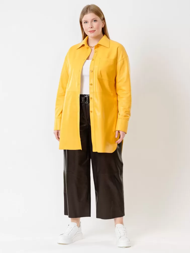 Кожаный костюм женский: Рубашка 01_2 + Брюки 05, желтый/черный, р. 46, арт. 111127-0