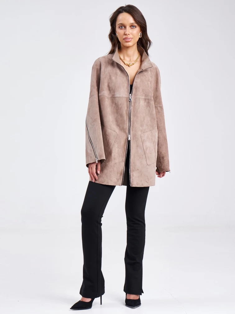 Замшевая женская куртка оверсайз премиум класса 3037, светло-коричневая, размер 50, артикул 23160-6
